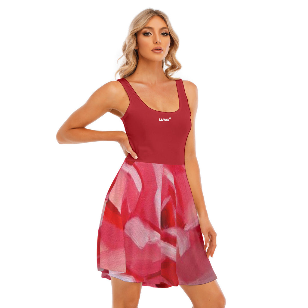 Red Rose Print Women's Tank Vest Dress